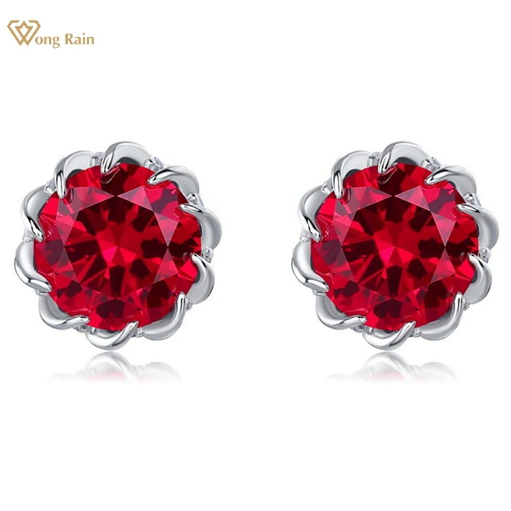 

Wong Rain 100% 925 Sterling Silver 8*8 MM Round Cut Ruby Sapphire Gemstone Women Earrings Fine Jewelry Ear Studs Gifts Wholesale