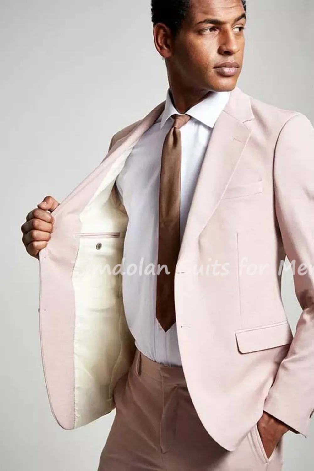 Pink Notch Lapel Blazer Trousers Slim Fit Stretch Outfit Custom Made Men Suits Sets 2Pc Jacket Pants Wedding Party Wear Clothing