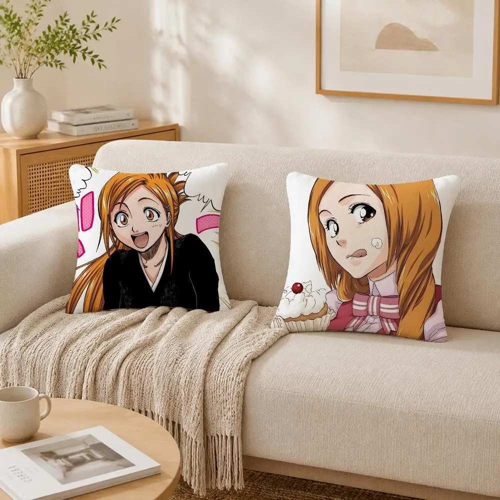 Anime Orihime Inoue B-BLEACH Cushion Cover Plush Decorative Pillow Case With Hidden Zipper Cutecore Room Decor For Home