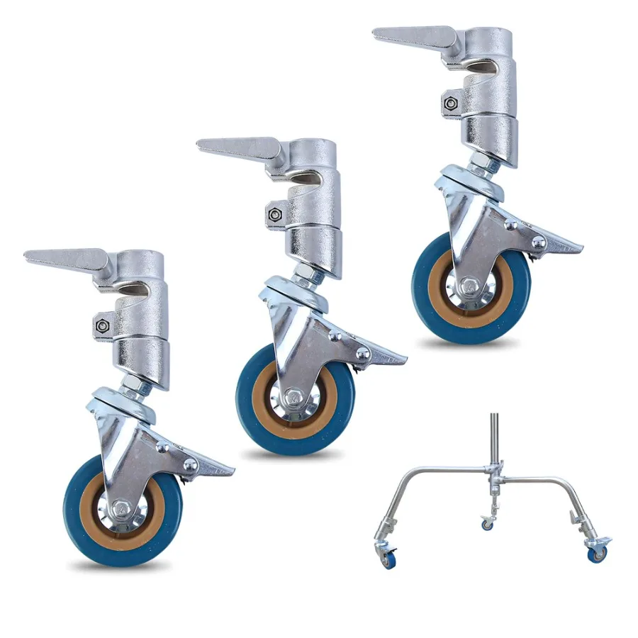 

Professional Swivel Caster Wheels Set Heavy Duty Photography C Stand Rolling Metal Rubber Wheels with Brake for Photo Video Stu