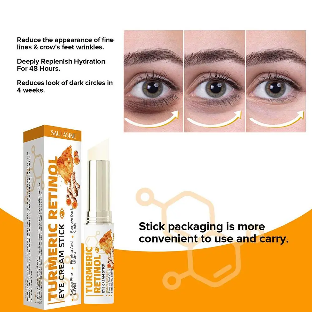 Cúrcuma Eye Cream Stick, grânulos gordos, anti-inchaço reafirmante, anti-inflamatório, desvanece-se a linha fina, iluminando os olhos