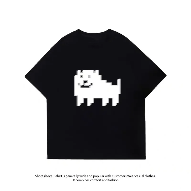 ZAZOMDE Harajuku Hip Hop T-shirt Funny Pixel Puppy Front Print Crew Neck Short Sleeve Oversized Loose Couple Fashion Shirts