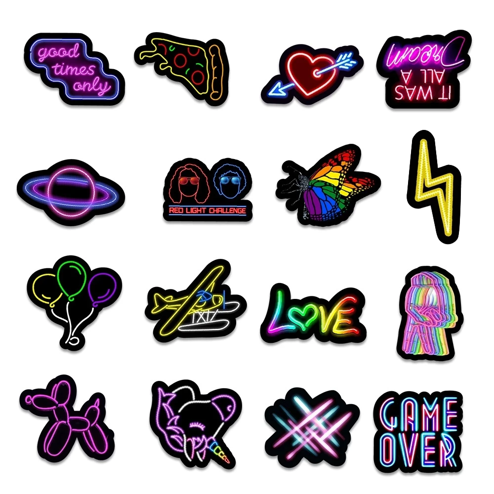 50/100PCS Cartoon Neon Light Rainbow Stickers Aesthetic Car Laptop Phone Luggage Bike Toy Graffiti Decal Sticker for Kid