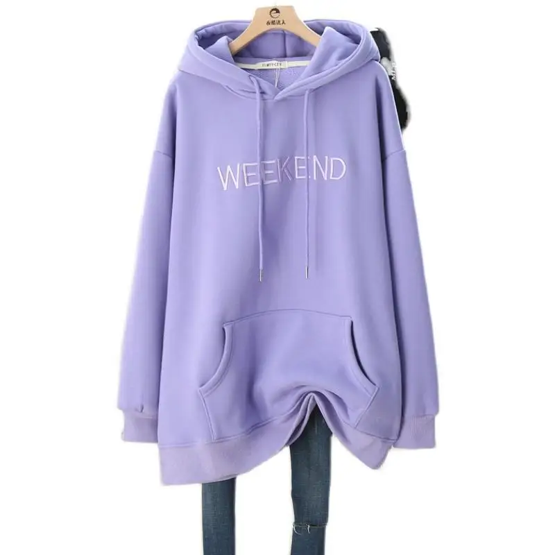 

Autumn and Winter Women's Solid Color Pullover Hooded Long Sleeve Plush Loose Fit Comfortable Casual Fashion Commuter Tops