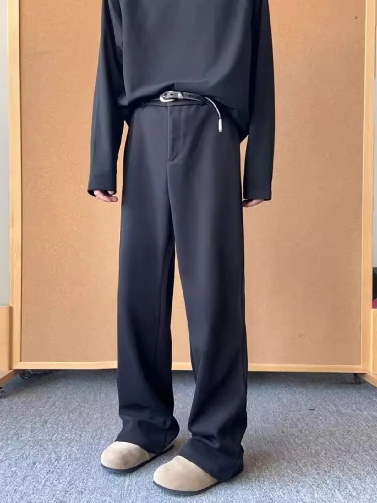 

Мужские шерстяные повседневные брюки Cleanfit: весенне-осенние, струящиеся, с высокой талией, прямые, немнущиеся, удобные, модные