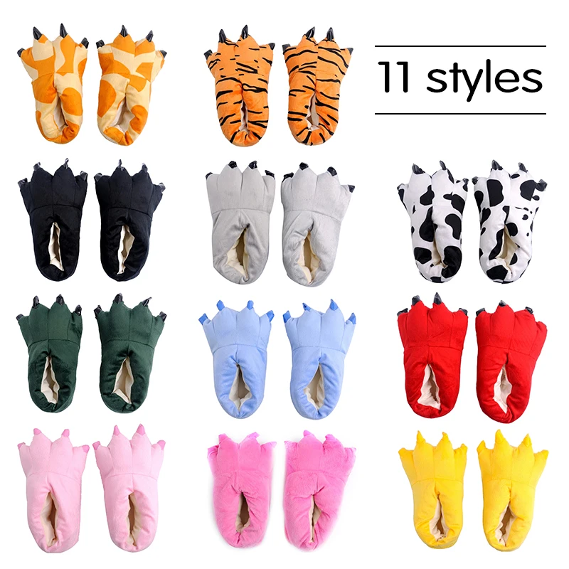 Cute Animal Paw Slippers For Boy Girl Fluffy Kids Cute Claw Slippers Fashion Soft Plush Warm Home Slipper Yellow Red Child Shoes