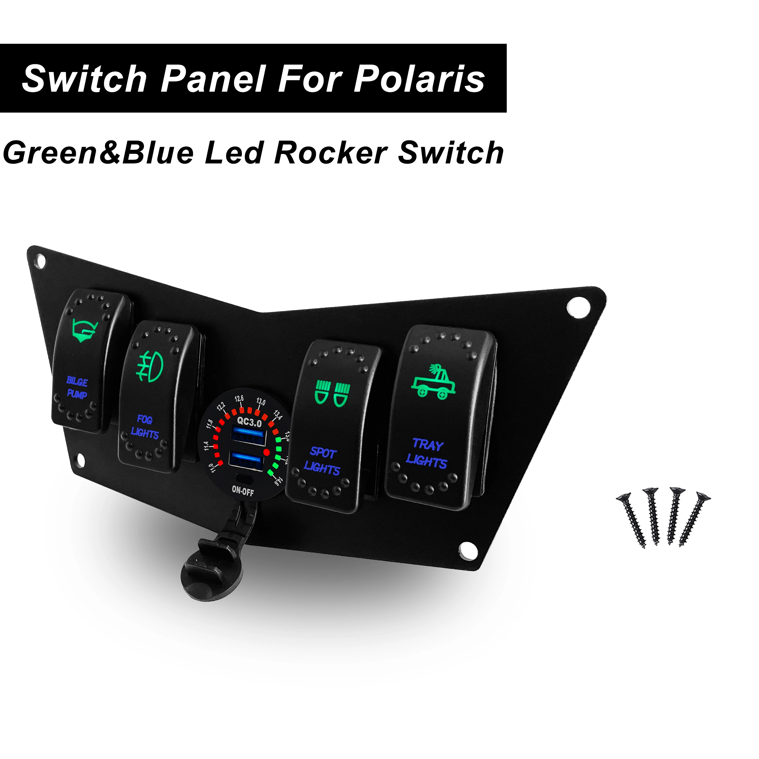 4 Gang CUSTOM Rocker Switch Panel With USB QC 3.0 Charger Voltmeter Socket For Polaris 12V Waterproof IP68 Switches Multi-Logos