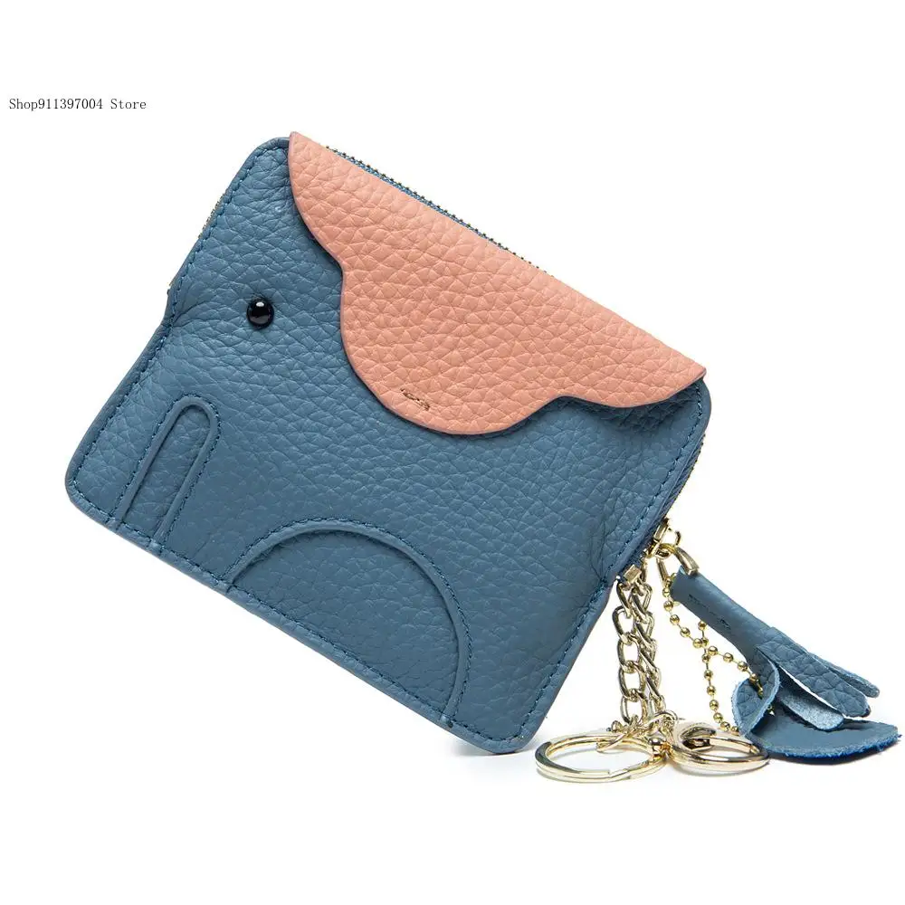 Genuine Leather Mini Elephant Ultra-Thin Keychain Coin Storage Bag Women