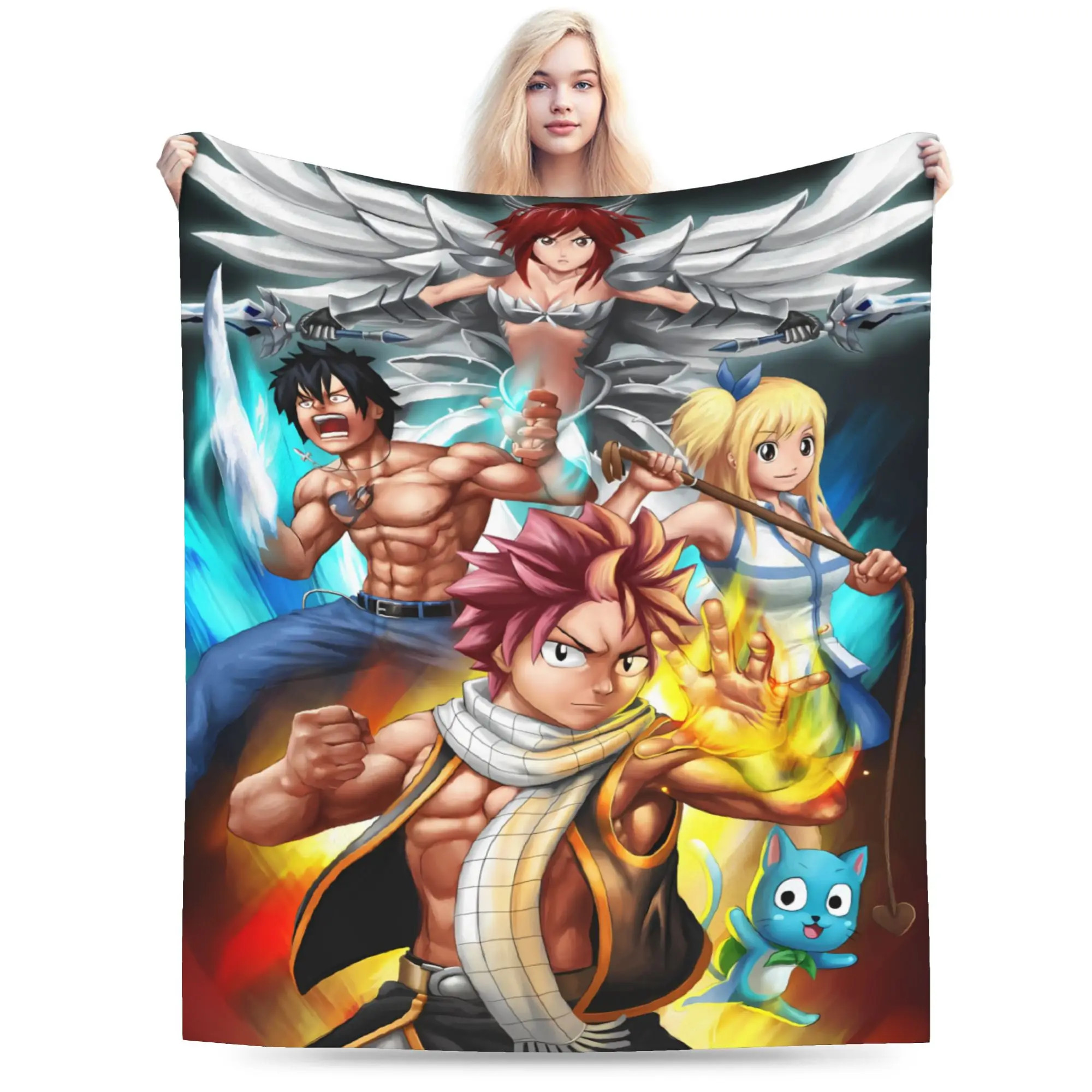 Powerful Fairy Tail Natsu Dragon Blanket  Travel Flannel Throw Blanket For Couch Chair Super Warm Custom Quality Bedspread Gift