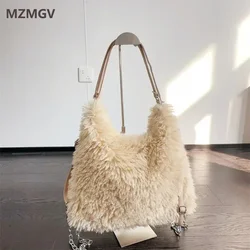 Meet You Women Fluffy Plush Shoulder Bag Winter Large Capacity Soft Warm Faux Fur Wool Bag Female Fashion Travel Backpack 2024