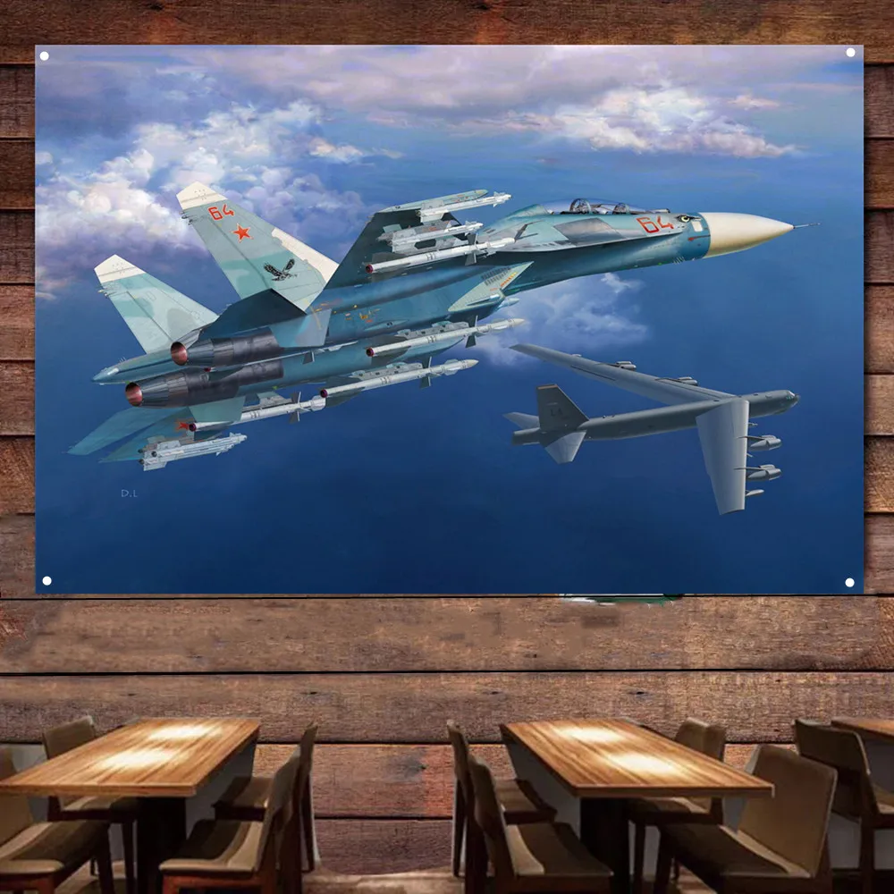 Su-27UB Flanker-C Heavy Fighter Jet Airplane Flag Banners Russia Strike Aircraft Military Poster Wall Art Tapestry Wall Painting