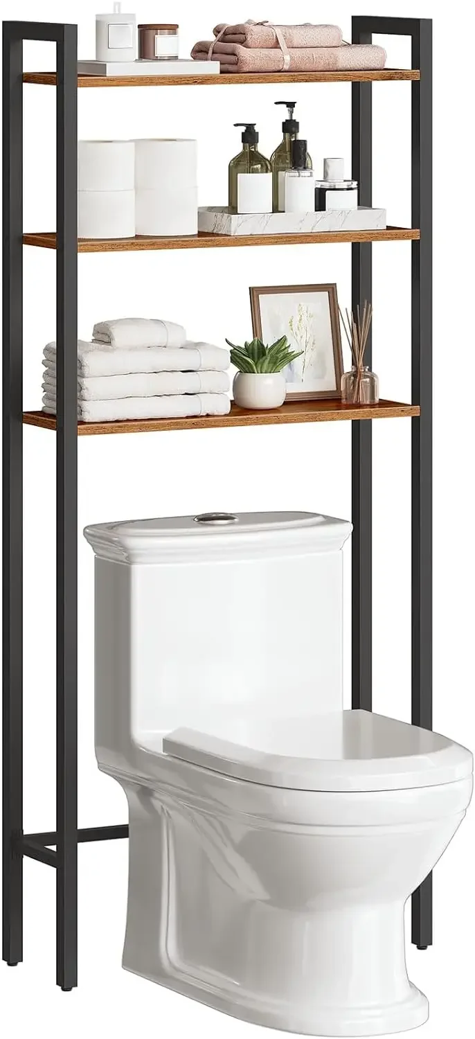 3-Tier Industrial Bathroom Organizer, Bathroom Space Saver with Multi-Functional Shelves, Toilet Storage Rack, Easy to Assemble