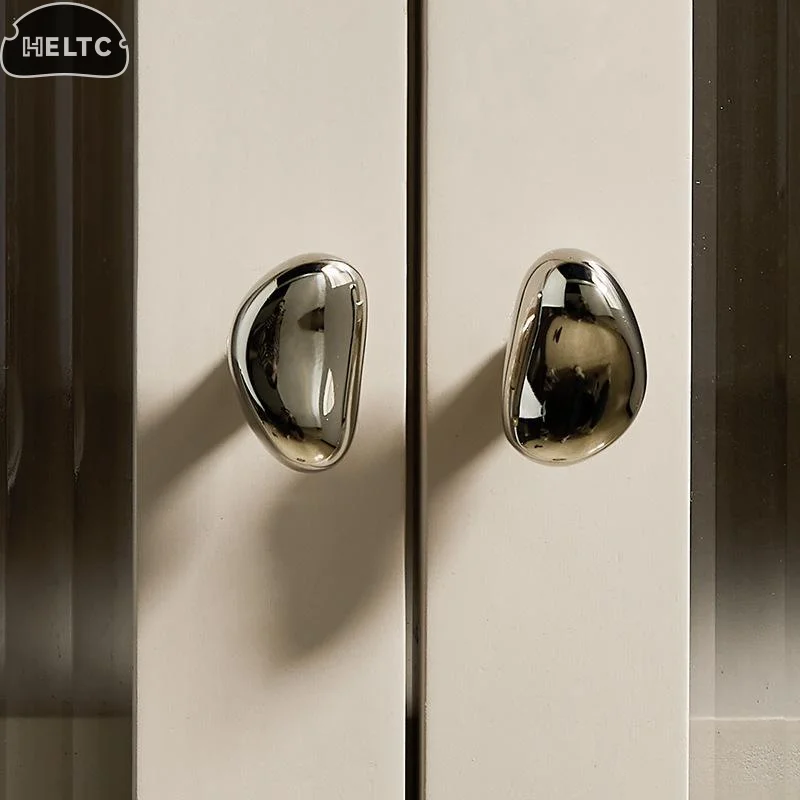 Middle Ancient Style Pebble Cabinet Door Handle Creative Brass Wardrobe Knob Light Luxury Shoe Cabinet Irregular Small Handle
