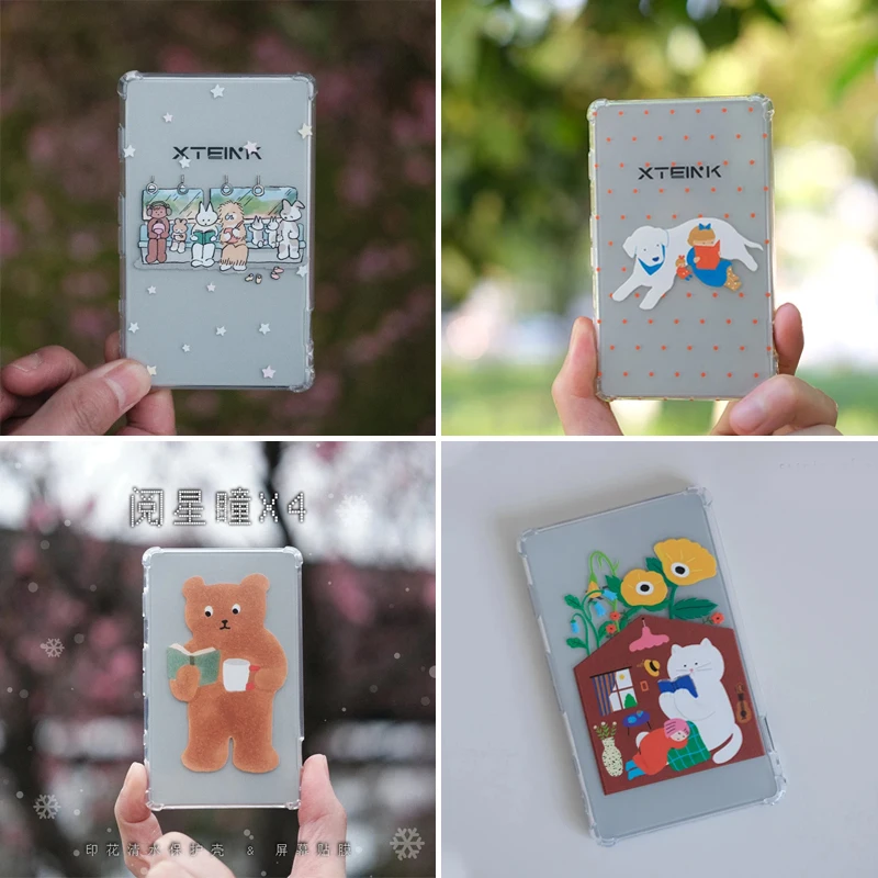 XTEINK X4 Printing Protective Shell Cartoon Pattern Clear Water Protective Shell for XTEINK X4 E-Ink Reader Accessories