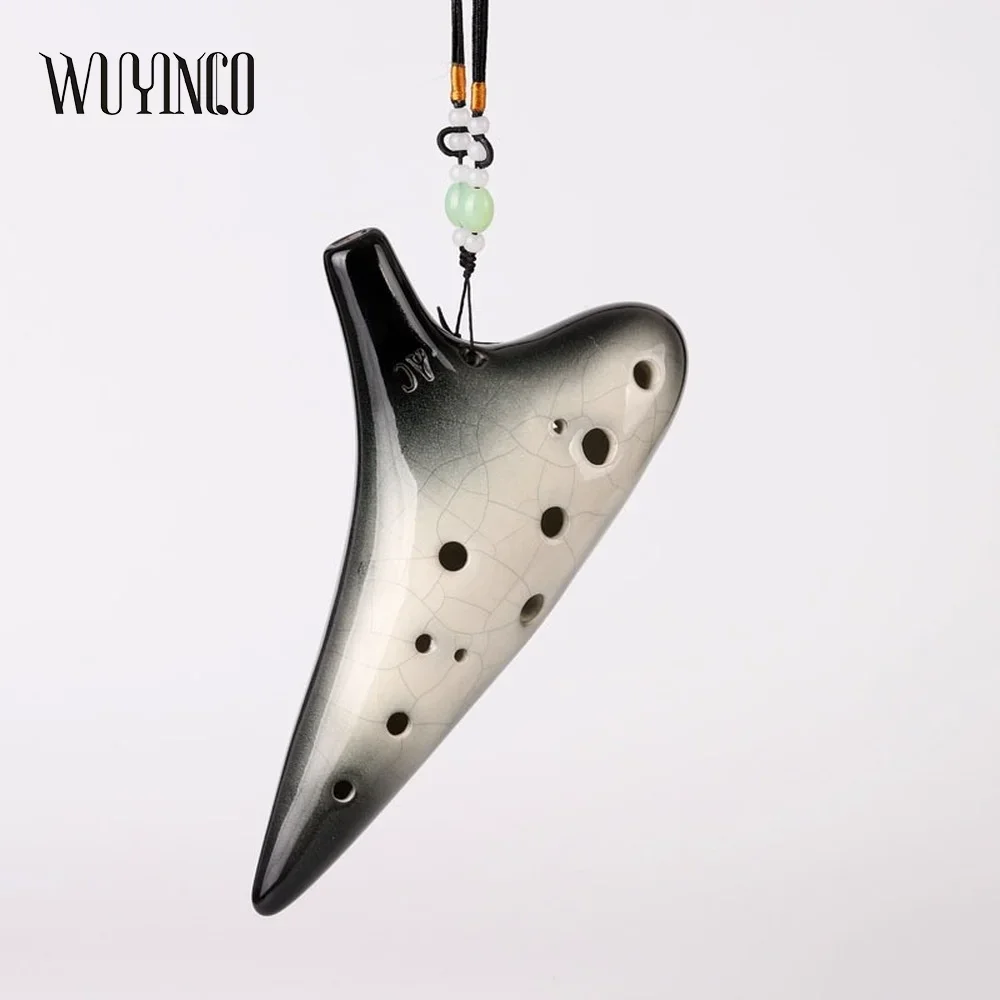 12 Hole Alto C Mediant Tones Ceramic Ocarina Crackle Gradient Black Professional Chinese Flute Tao Instrument