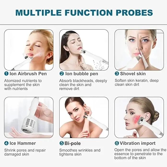 6 in 1 Wasserstoff Derma brasion Gesichts schönheit Maschine Aqua Peeling Tiefen reinigung Lifting Wasser Mikro derma brasion Gerät Hautpflege – Detail 4
