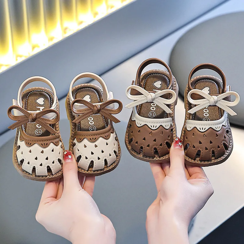 

Baby Girl Bow Sandal Shoes Summer Breathable Soft Soled First Walkers Infant Kids Anti-Slip Walking Shoes Crib Shoes