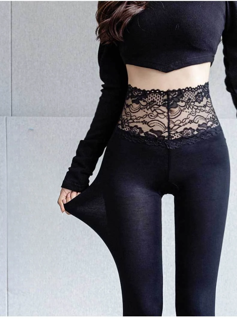 Modale Leggings für Damen, hohe Taille, sexy Spitze, schlank, dehnbar, atmungsaktiv, allein zu tragen, Frühling, Herbst, Basisschicht, Po-Lifting-Leggings – Detail 7