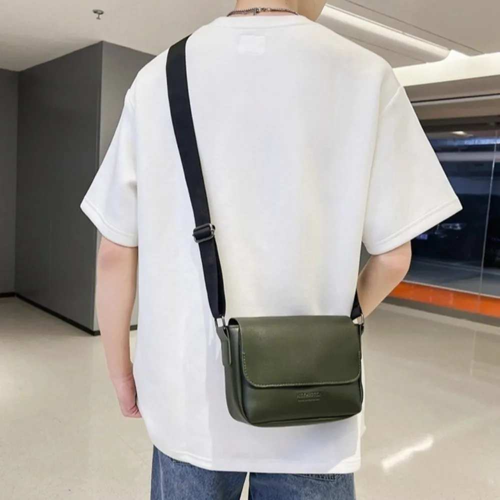 Square Men's Messenger Bag Adjustable Strap Large Capacity PU Leather Shoulder Bag Solid Color Minimalist Crossbody Bag College