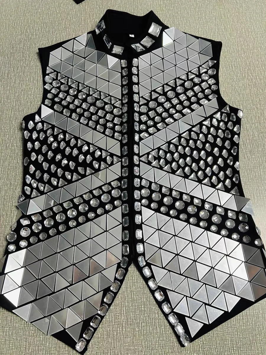 2024 New Hot Selling Male Star Stage Fashion Performance Clothing Sexy Reflective Tank Top Dance Team Mirror Vest