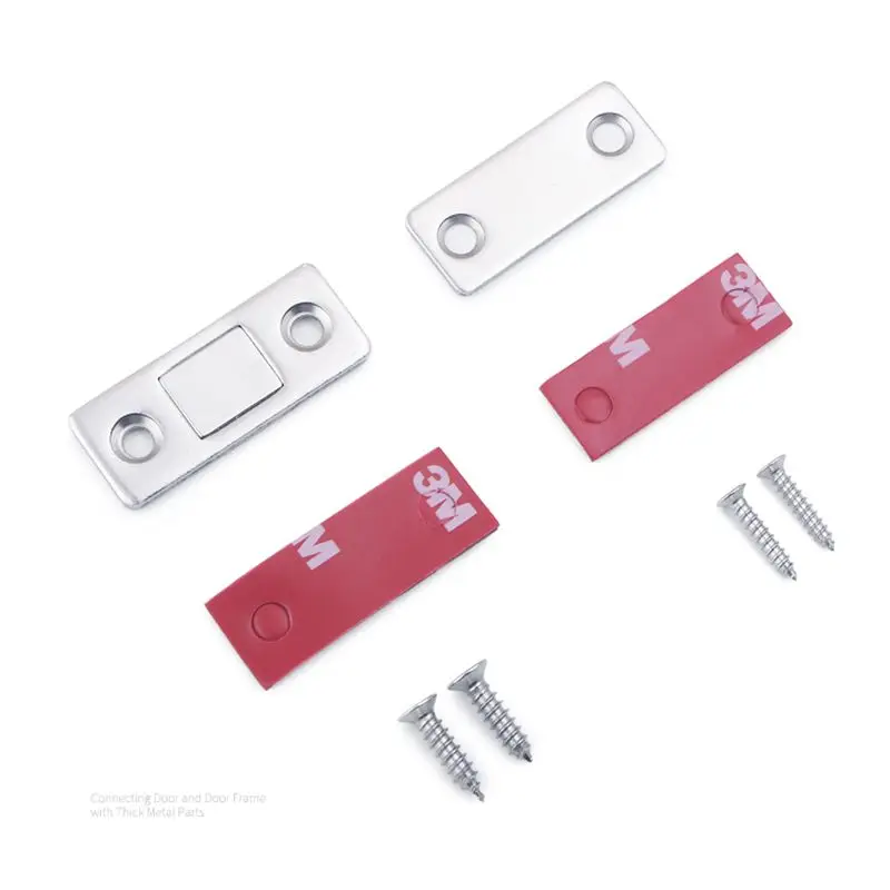 Punch-free Sliding Door Catch with Screw Ultra Thin Magnetic Door Catch Latch Adhesive Catch for Furniture Cabinet Cupboard