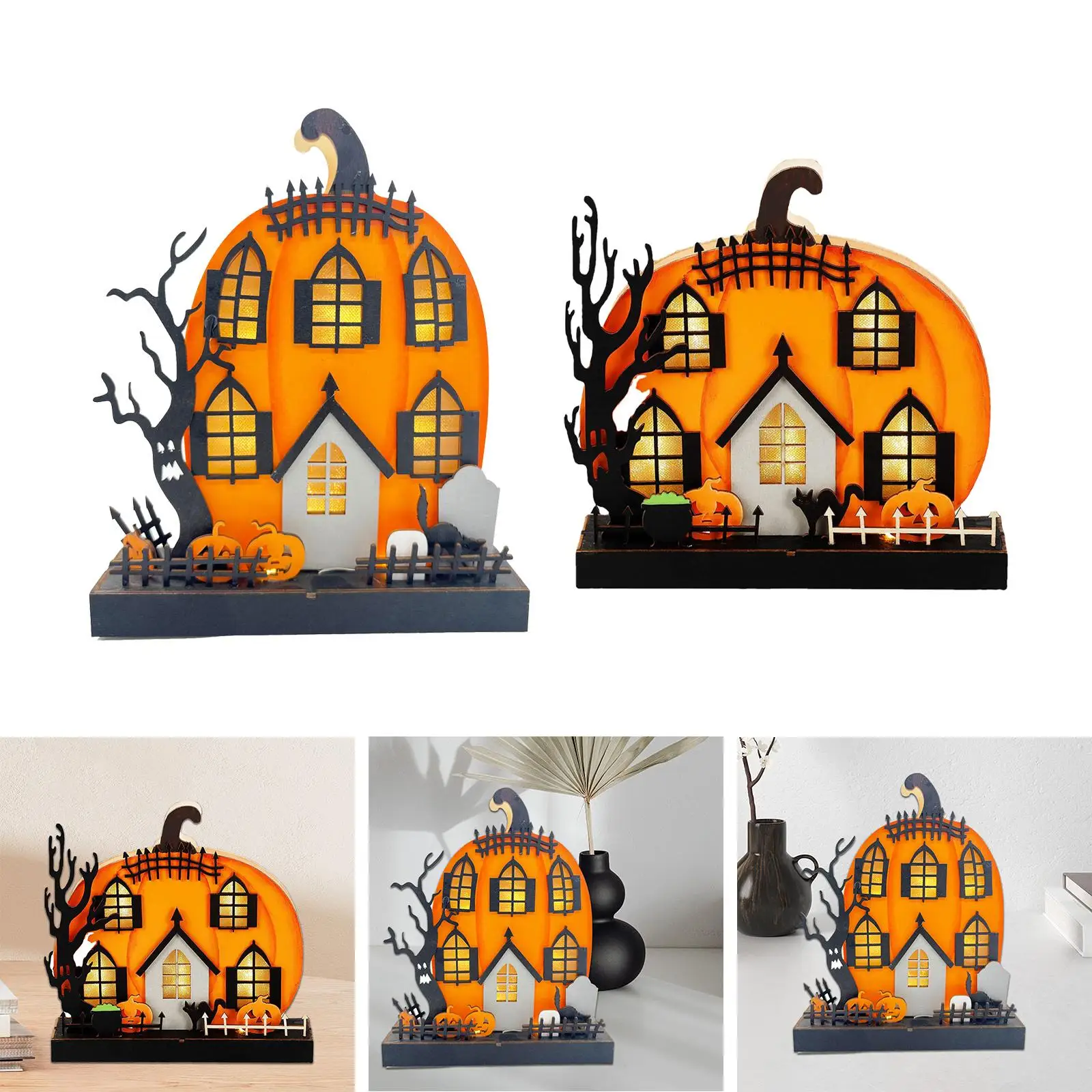 Halloween Lighted Pumpkin Table Decoration Halloween Sculpture for Collection Living Room Coffee Table Shelf Tabletop Shelves