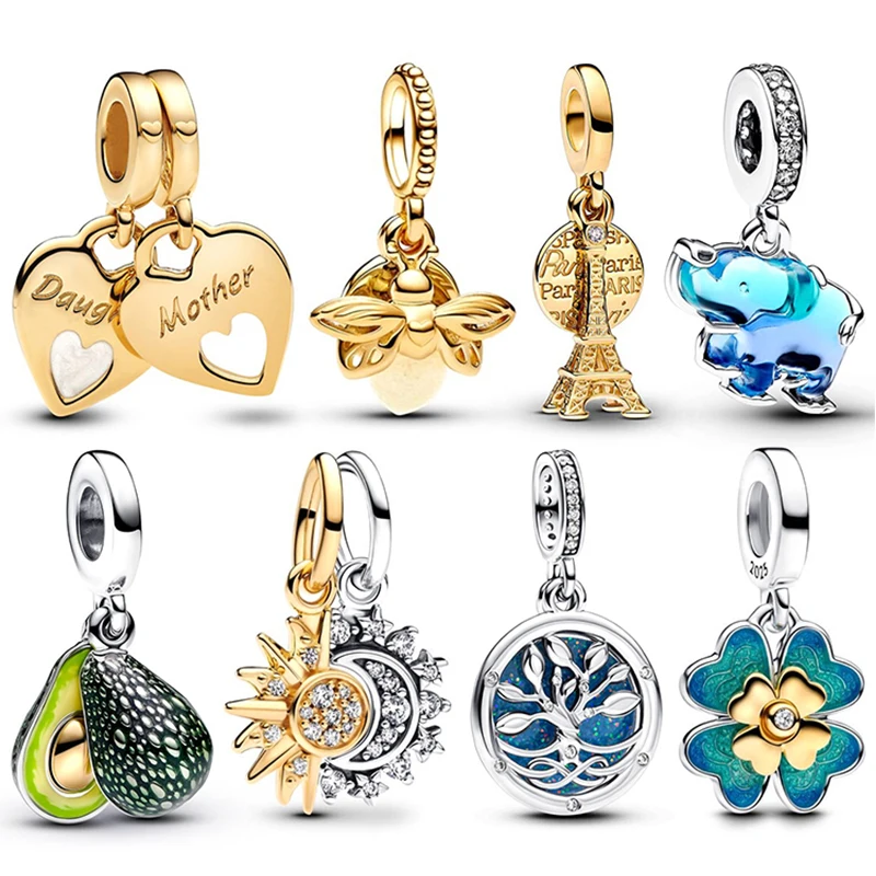 

Charms 925 Originale Avocado and Clover Pendant Beads Fits Bracelets Necklace For Women Charm Silver 925 Luxury DIY Jewelry Gift