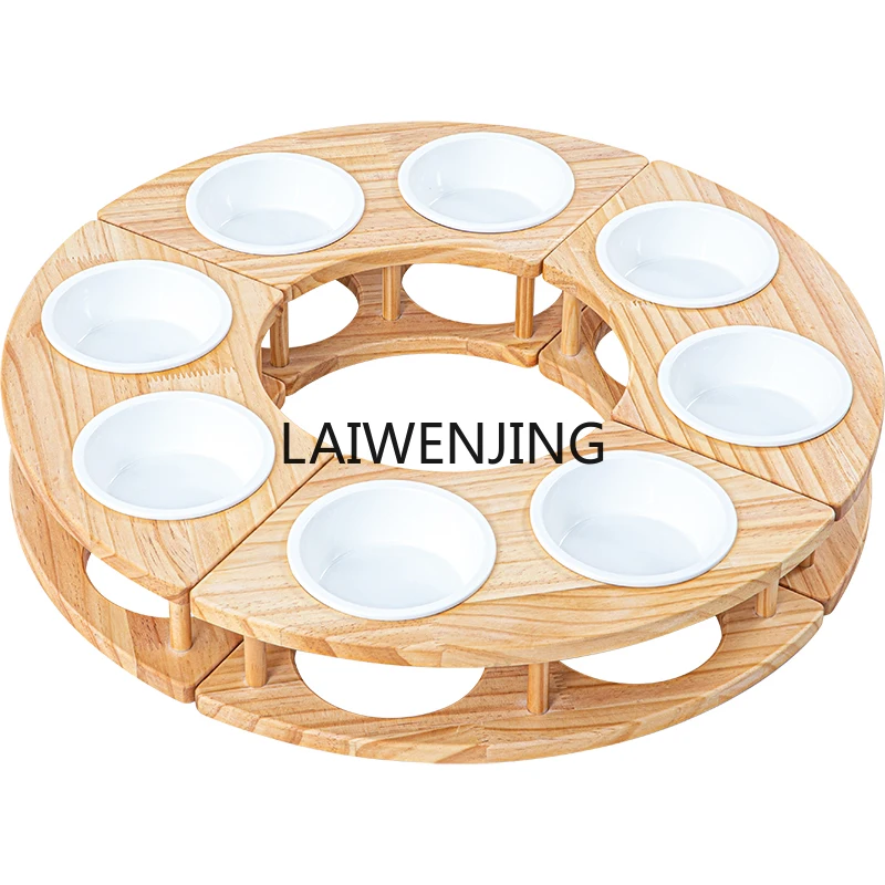 MJY Honeypot Bowl Cat Food Basin Ceramic Basin Food Basin Solid Wood Combination Pet Bowl