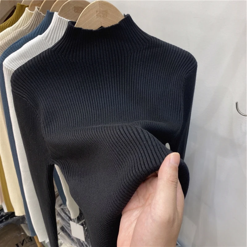 Frauen f Hoher Kragen Lange Sve Strickwaren Farbe Basis Schicht irt Sli Vielseitig Herbst Winter Neue Ankunft Basis L...