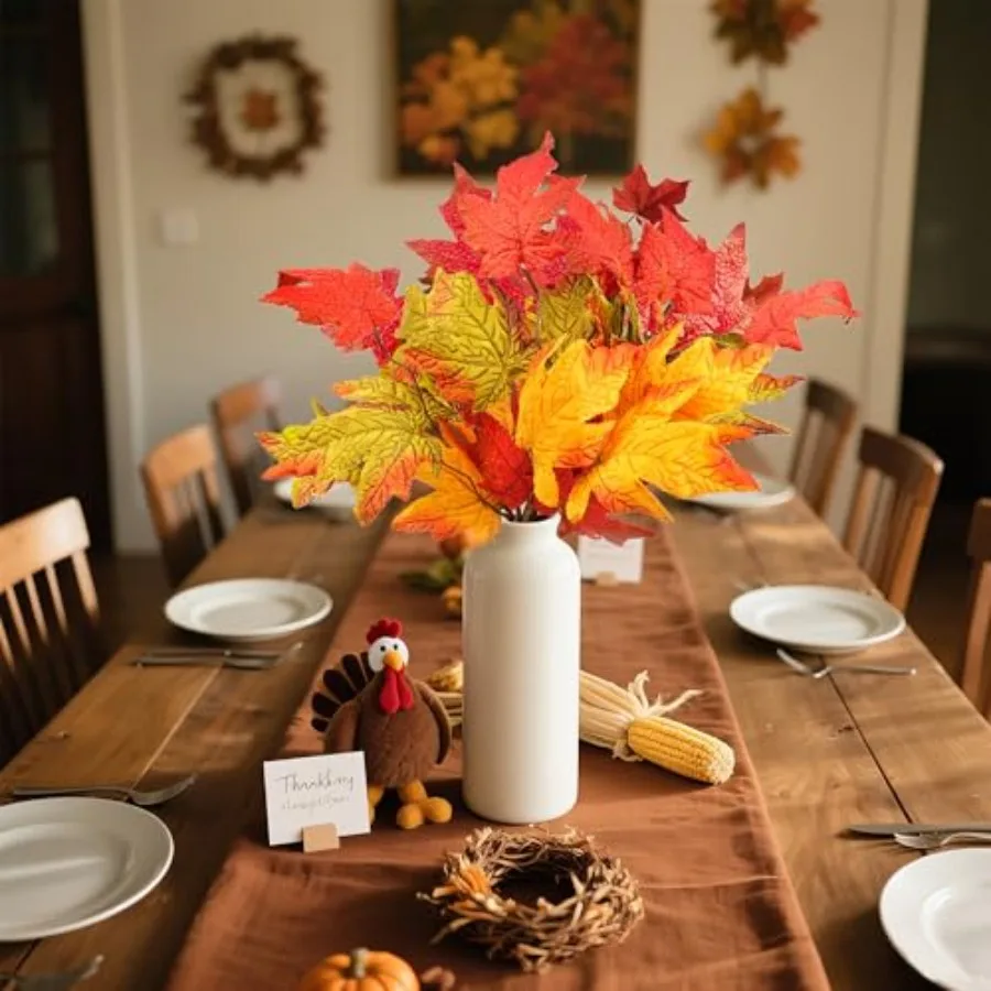 

6 шт., стебли с осенними листьями, искусственные цветы, осенние стебли с кленовым листом, осенние ветки для вазы, центральная часть для вечеринки, День благодарения Dé