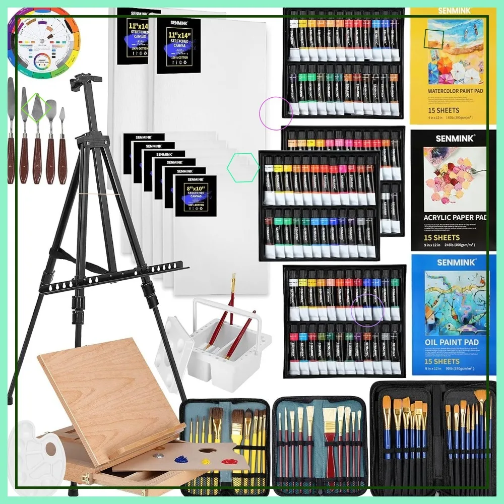 149Pcs Artist Painting Set with Easel, 48 Acrylic & Oil Paints, 24 Watercolors, Art Supplies for Adults & Beginners