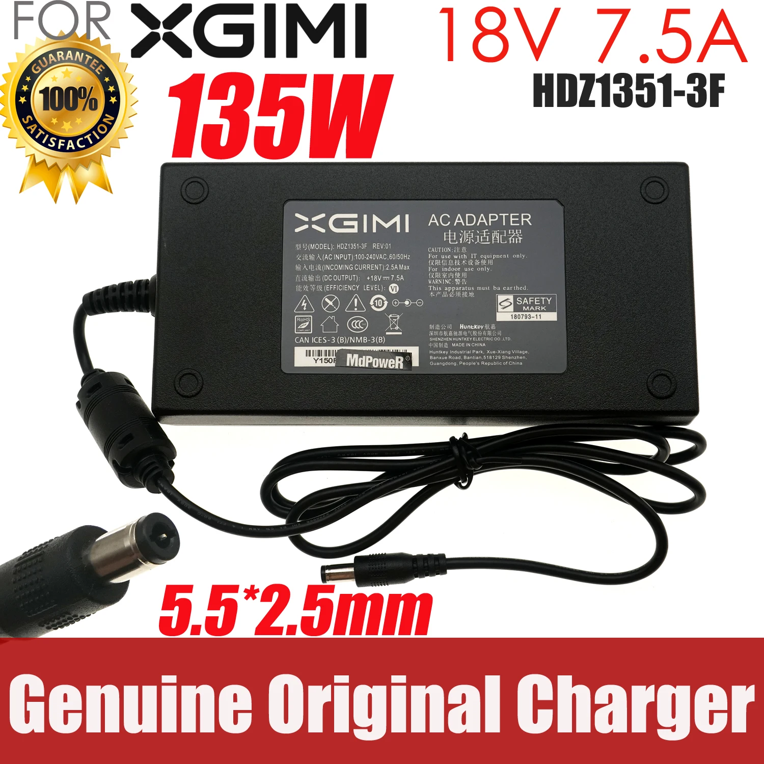 

For XGIMI Projector H2 XHAD01 H1S Z5 Z4X Z6 Z3 Z8X Original 18V 7.5A 135W AC DC Adapter Charger HKA13518075-1E Power Suppy OEM