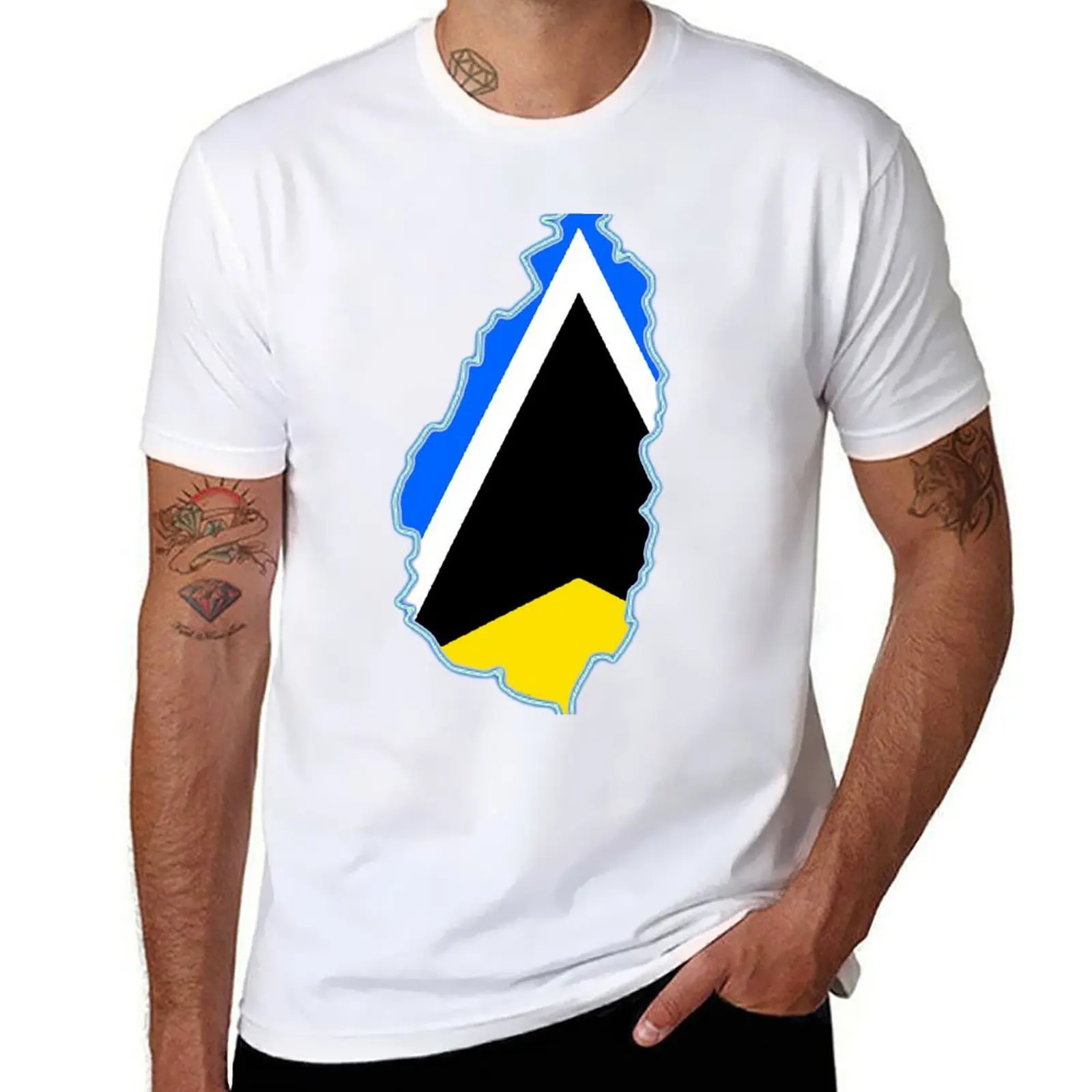 

St Saint Lucia Map with St Lucia Flag T-Shirt man t shirt cotton high quality man t shirt heavy cotton T-Shirt