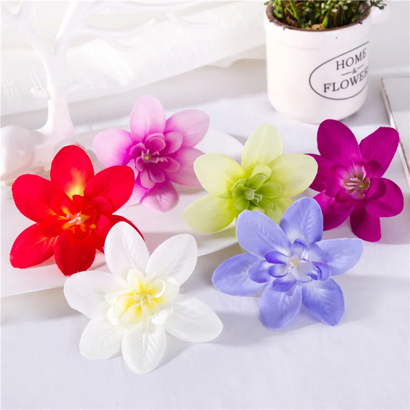 16Colors 50pcs 8cm Fabric Artificial silk orchid flower heads DIY Wedding decoration wreath headwear cap wristband accessories