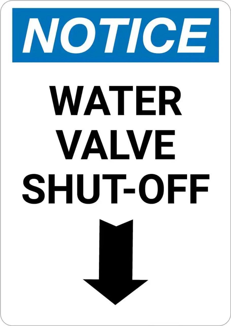 Notice: Water Shut-Off with Down Portrait Facility Signs Warning Caution Metal Tin Sign,  in-aluminum sign