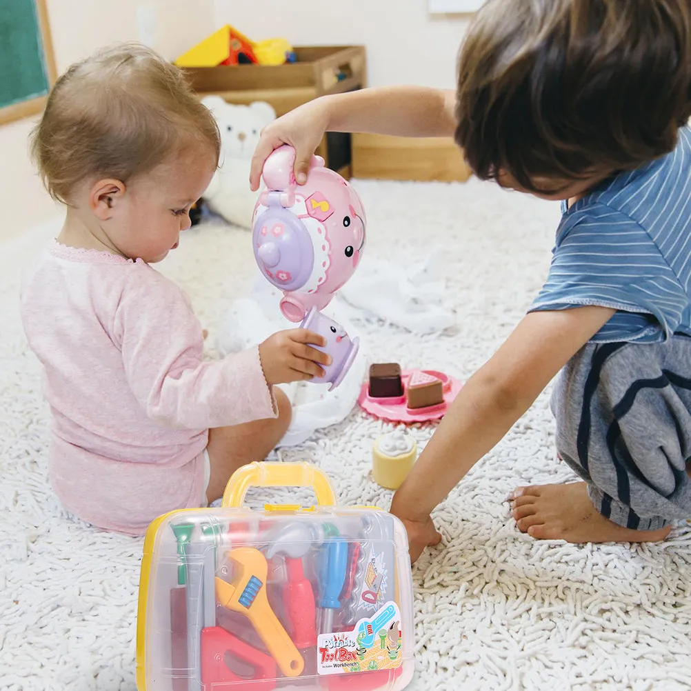 

1Set Kids Handyman Tool Box Plastic Pretend Play Accessory with Screwdriver Hammer Wrench Ruler Sliding Square Centimeter Inch