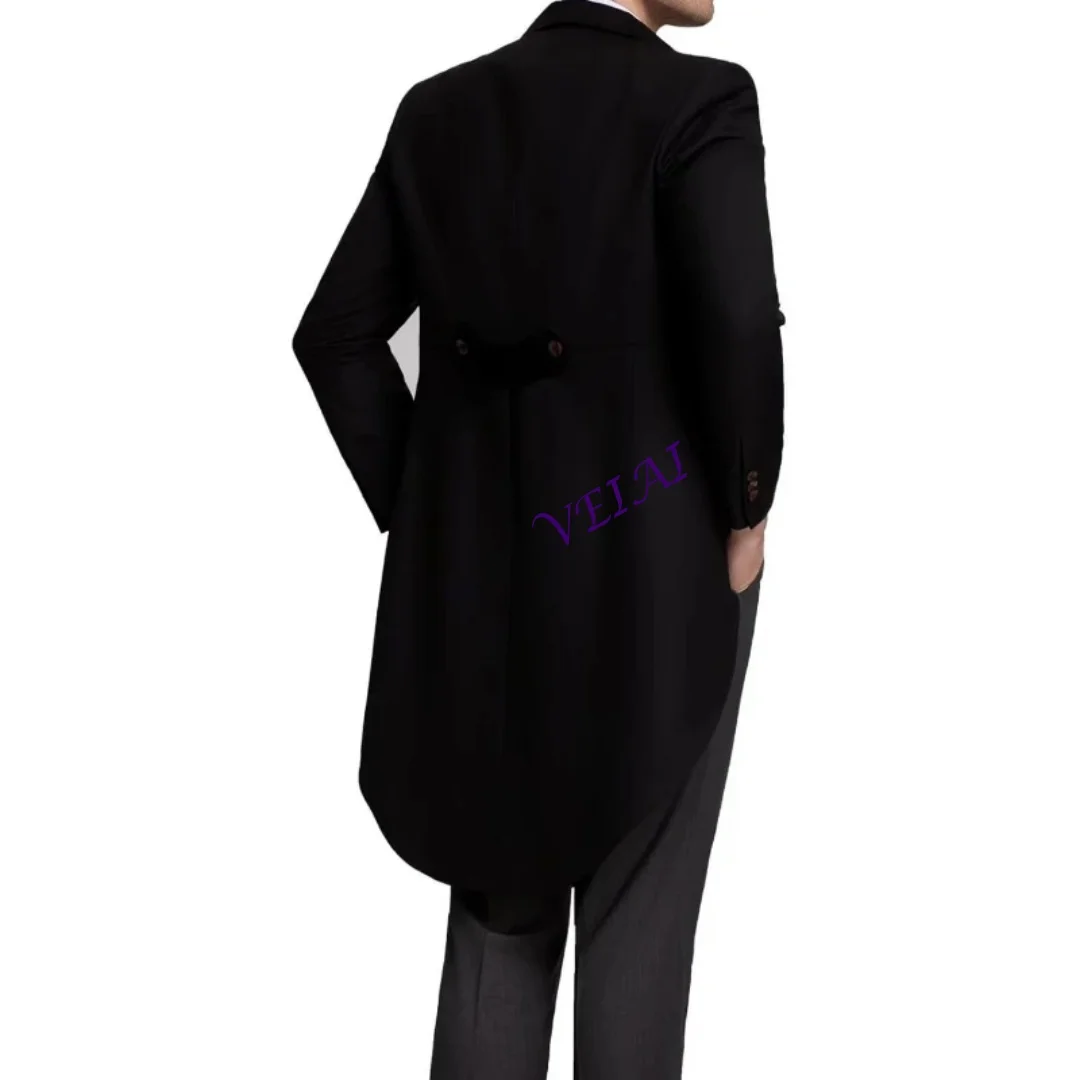 Customized Men's 3 Piece Tuxedo Suit Slim Fit Long Tailcoat Double Breasted Vest Pants Set for Wedding Performances Parties