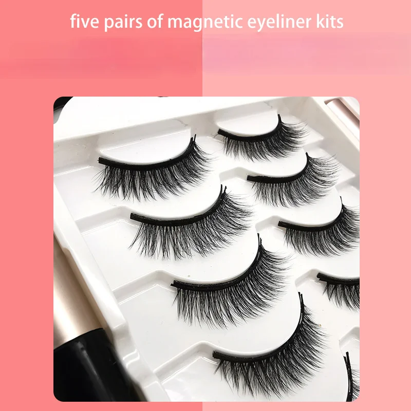 5 Pairs 5 Magnetic Eyelashes Eyeliner Tweezers Set 3D Mink Eyelashes Natural Artificial False Lashes