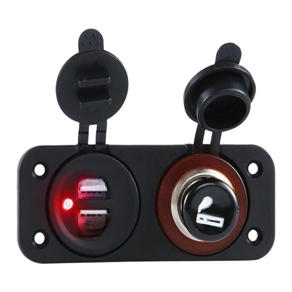 Dual USB Car Charger with LED Status Light Compatible with 12V and 24V Vehicles Including Cars and Motorcycles