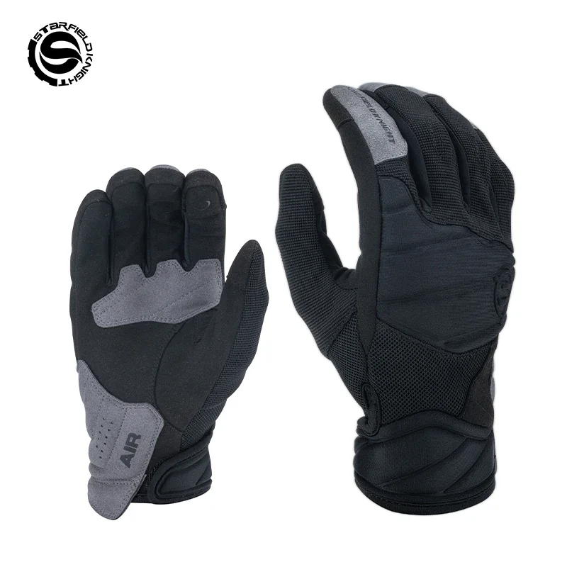 SFK Retro Motorcycle Gloves for Men Breathable Mesh Touchscreen Full Finger Shock-Absorbing Knuckle and Anti-Slip Palm