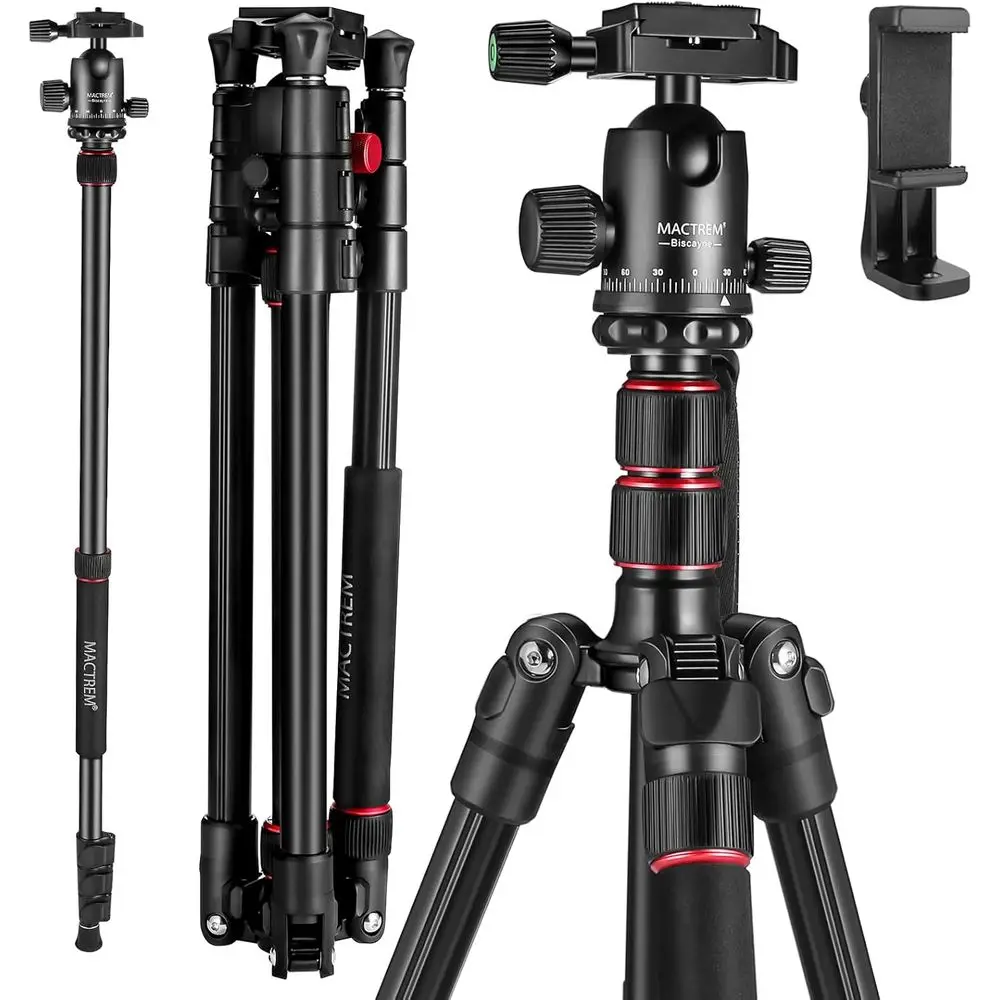 

84 Heavy-Duty DSLR Tripod with 360° Panorama, Travel-Friendly, 33lb Capacity, Carry Bag Included