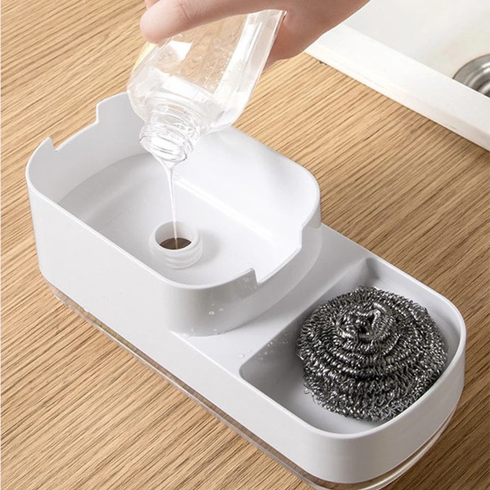2-in-1 kitchen press type soap foaming device detergent distribution box sponge storage box