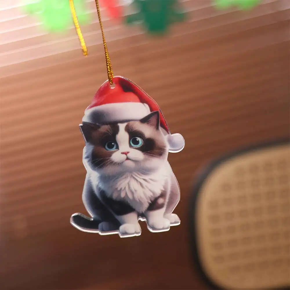 حقيبة الظهر الاكريليك شجرة عيد الميلاد قلادة 2D شقة الكرتون القط عيد الميلاد شنقا لطيف كيتي شجرة عيد الميلاد الحلي حديقة