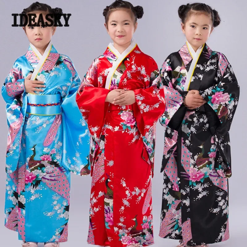 kid traditional national japanese costume for flower Girl Kimono robe dress yukata homme japonais Floral Child Cosplay Costumes