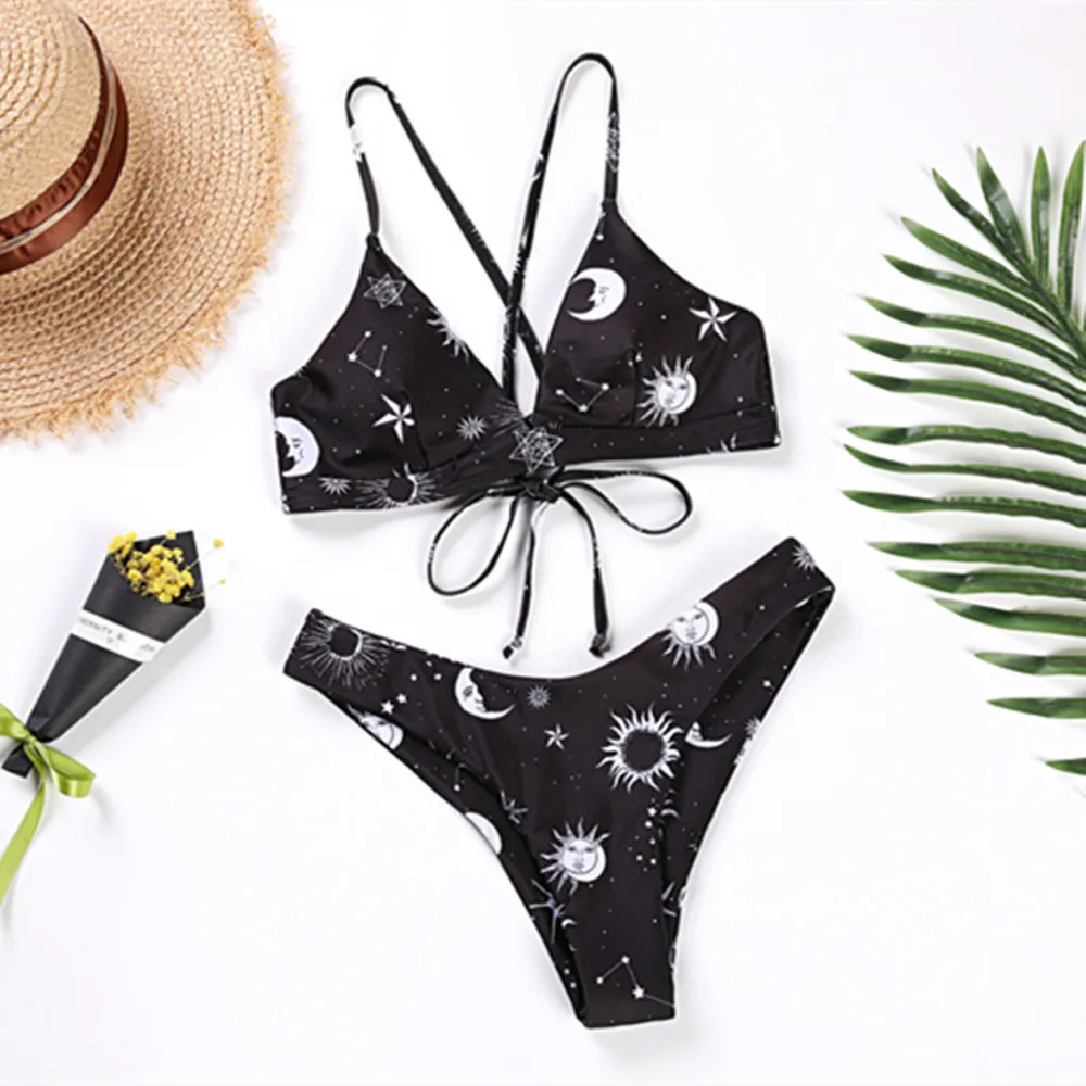 2023 New Sunflower Print Dresses Women Bikini Set Swimsuit Sexy Plus Size Swimwear Beach Bandage Bikini Mujer