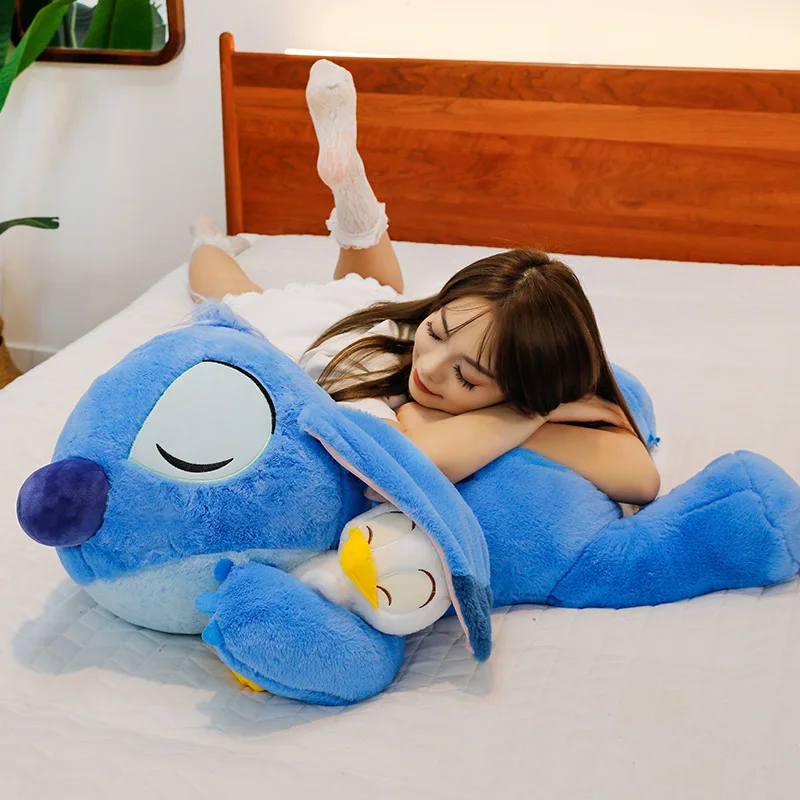 Kawaii Stitch Knuffel Gevulde Pop Schattig Slapende Eend Kussen voor Kinderen Verjaardagscadeau Zachte Knuffel Plushie voor Meisjes Decor Venster