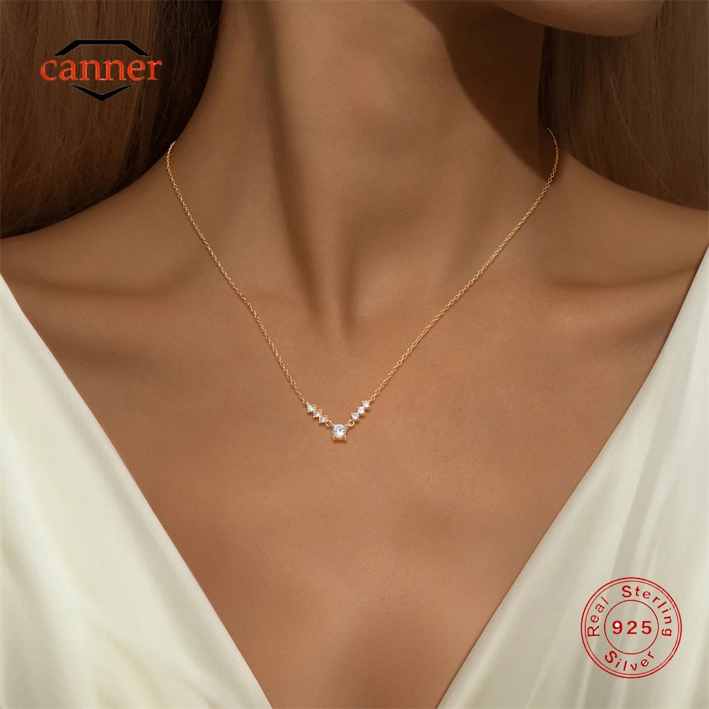

CANNER S925 Sterling Silver Four Clawed Zircon Women's Collarbone Necklace Ins Personality Simple Versatile Necklace Jewelry