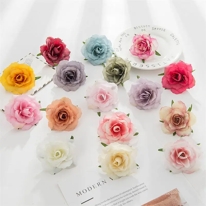 

100pcs Silk Artificial Flowers Roses Head Wedding Bridal Bouquet Home Garden Christmas Garland Festival Diy gift box Decoration