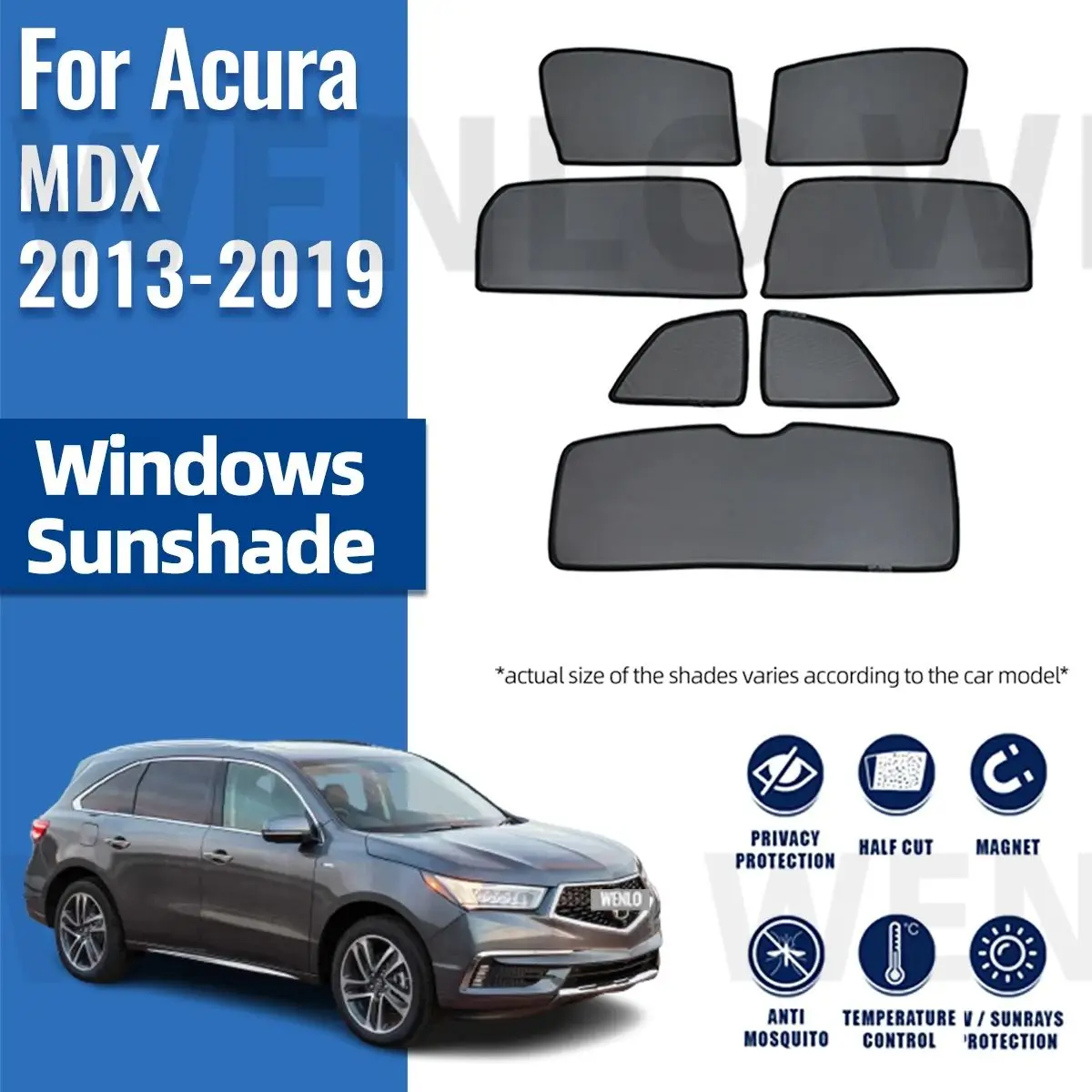 

For Acura MDX 2013-2019 Front Windshield Frame Curtain Magnetic Car Sunshade Shield Rear Side Window Sun Shade Visor