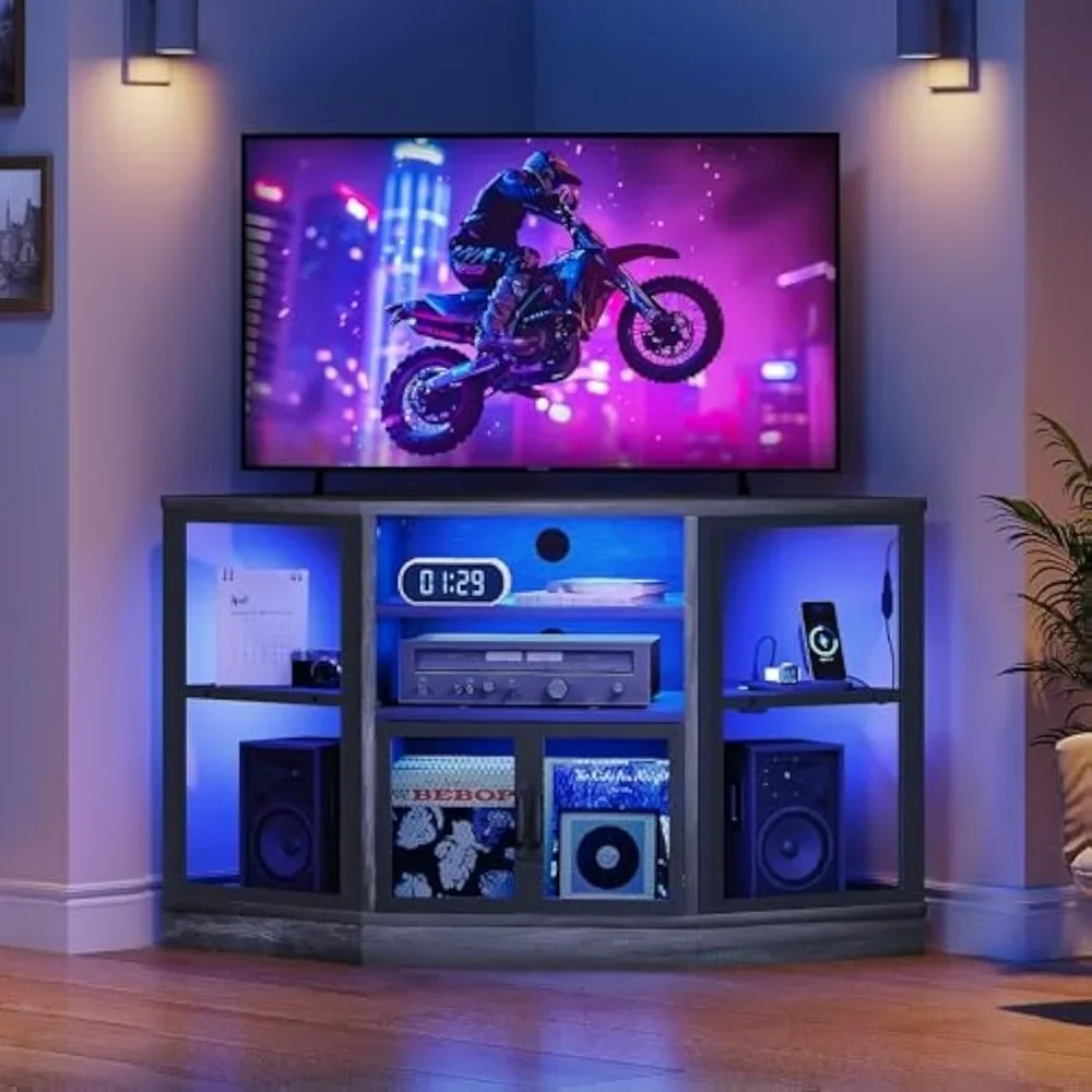 XMSJ TV Stand for TVs Up To 55 Inches, Modern Entertainment Center, Wooden TV Media Console with Storage Cabinets Shelves